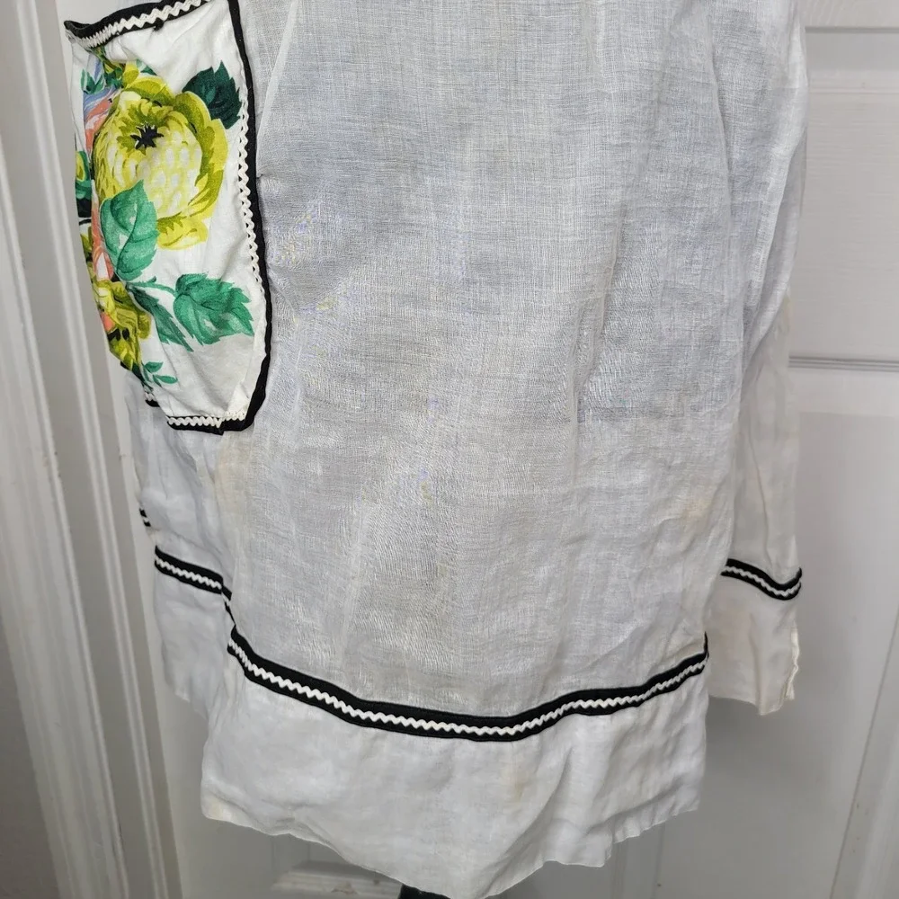 Vintage‎ Bib Apron With Pocket Sheer Fabric w/ Flowers Roses Grannycore